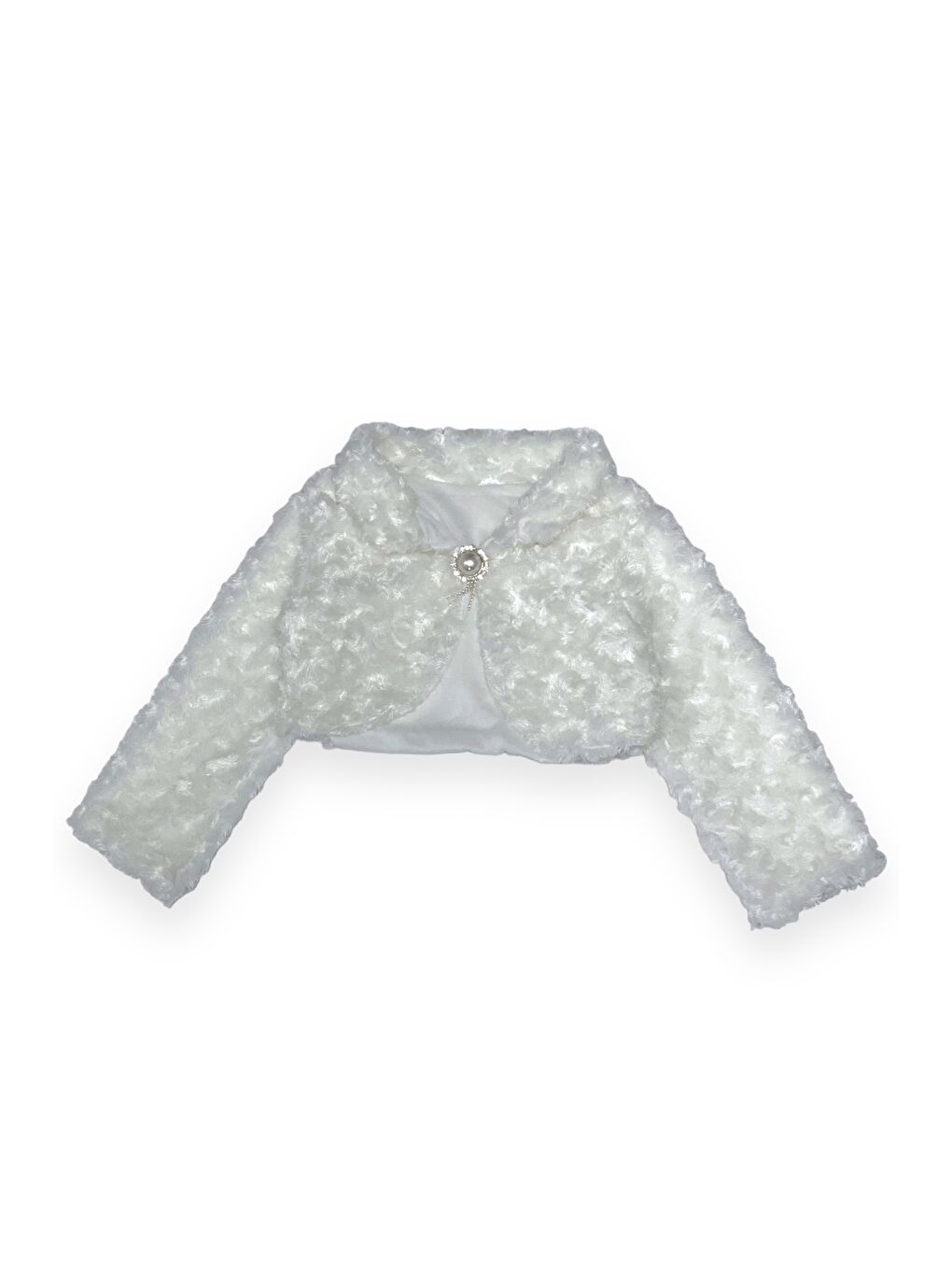 Ekru Uzun Kol Kışlık Pelüş Kız Çocuk Bolerosu MNK0533-4