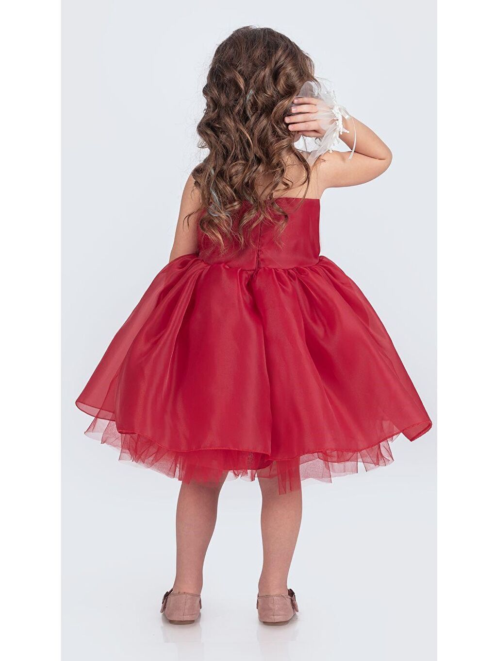 Kırmızı Karolin Robası Çiçekli Bilekli Aksesuarlı Kız Çocuk Abiye Elbise M00724-6