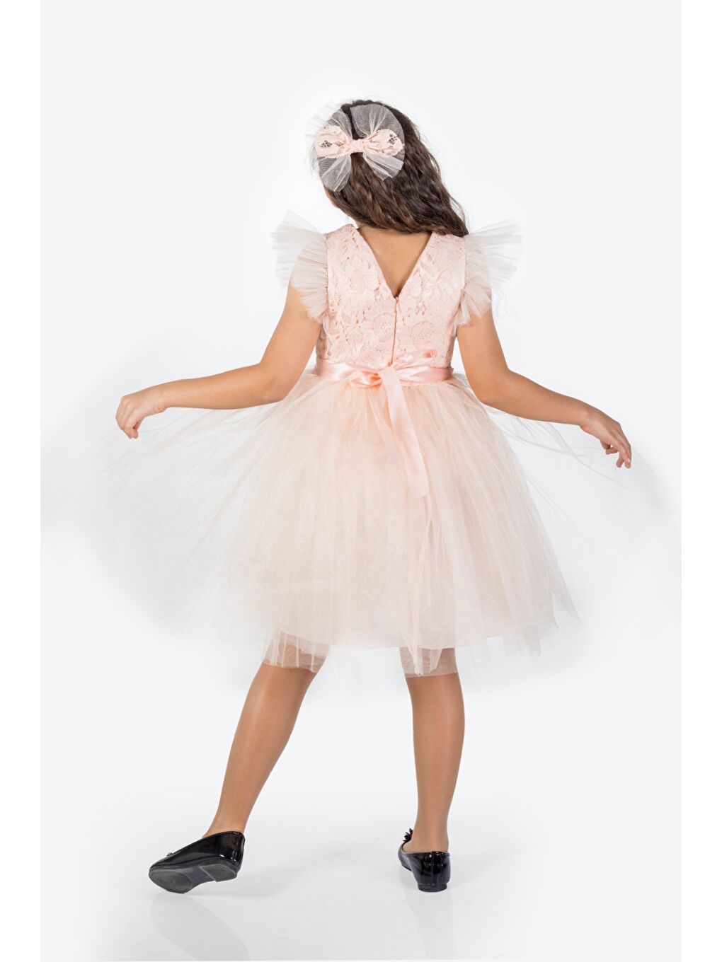 Pembe Roza Dantel Tütü Kız Çocuk Abiye Elbise MNK0546-5