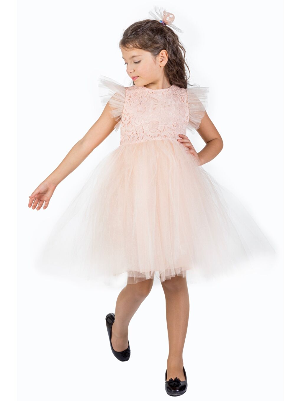 Pembe Roza Dantel Tütü Kız Çocuk Abiye Elbise MNK0546-7