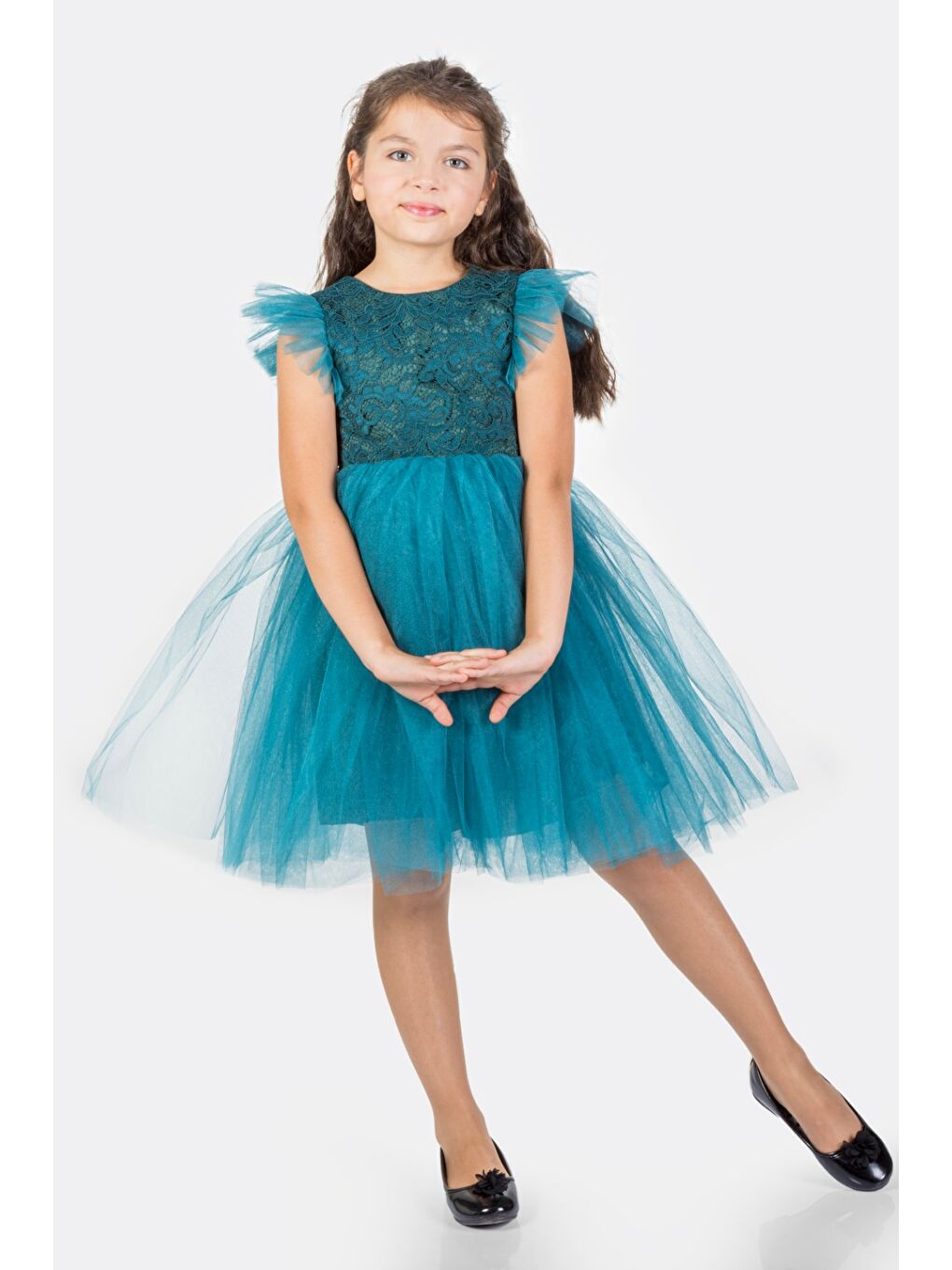 Mavi Roza Dantel Tütü Kız Çocuk Abiye Elbise MNK0546-5