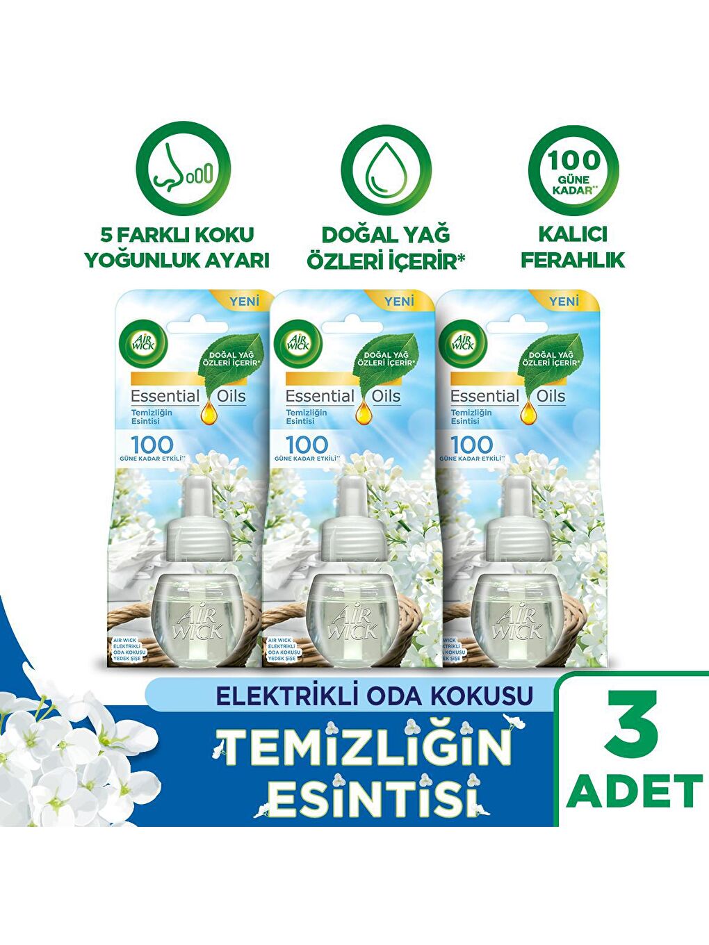 Air Wick Renksiz Elektrikli Oda Kokusu Yedek Temizliğin Esintisi x 3