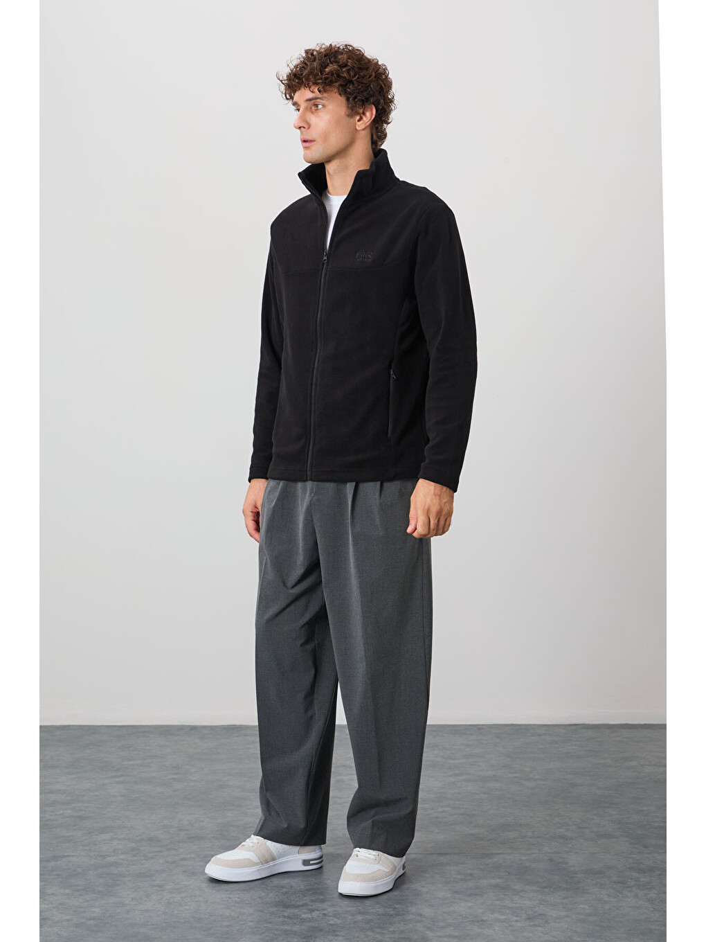 Hardy Siyah Standart Kalıp Polar Erkek Fermuarlı Sweatshirt Hırka - 88299-2