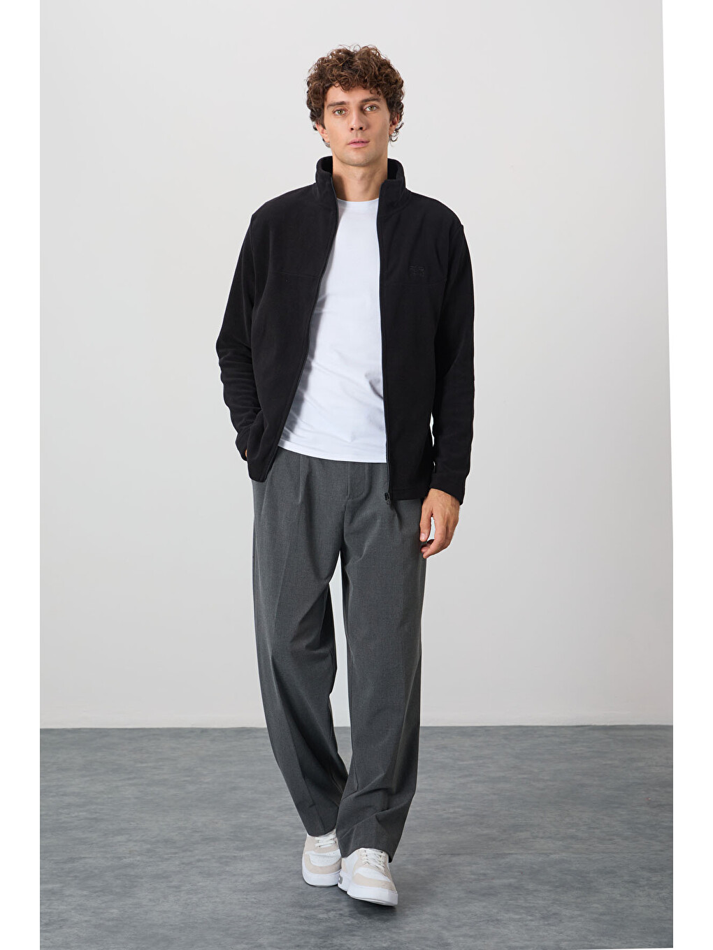 Hardy Siyah Standart Kalıp Polar Erkek Fermuarlı Sweatshirt Hırka - 88299-3