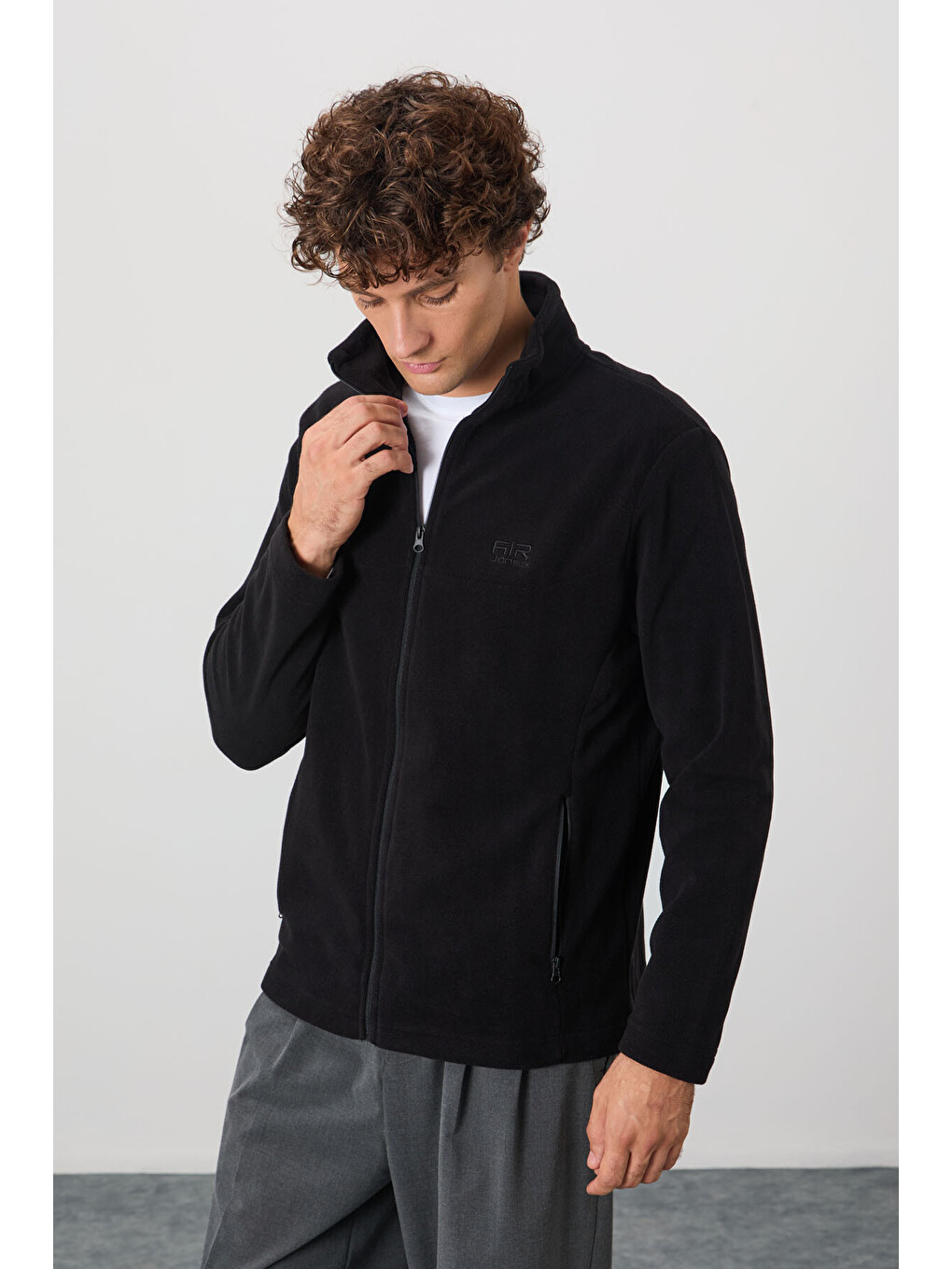 Hardy Siyah Standart Kalıp Polar Erkek Fermuarlı Sweatshirt Hırka - 88299-4