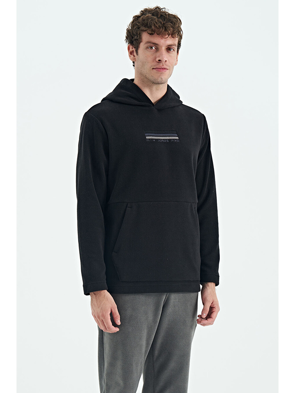 Hern Siyah  Polar Erkek Kapüşonlu Sweatshirt Hoodie - 88301-3
