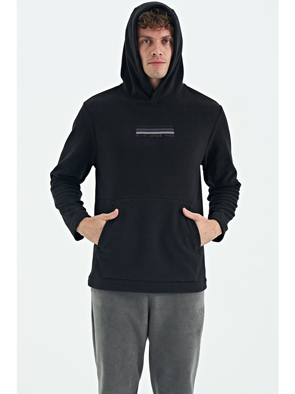 Hern Siyah  Polar Erkek Kapüşonlu Sweatshirt Hoodie - 88301-4