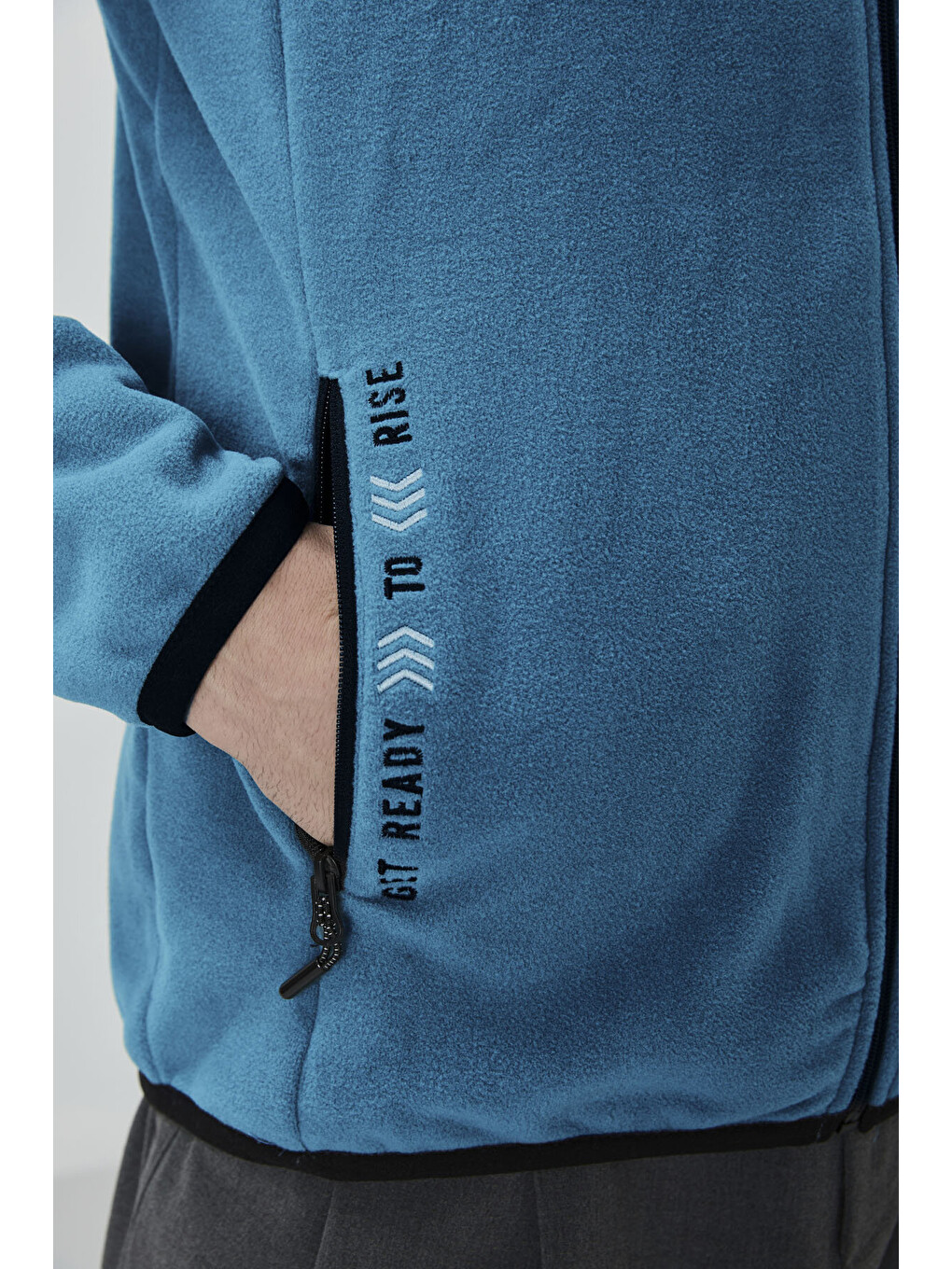 Yeşil Zümrüt Yazı Nakışlı Dik Yaka  Standart Kalıp Erkek Fermuarlı Sweatshirt Hırka Polar - 87992-3