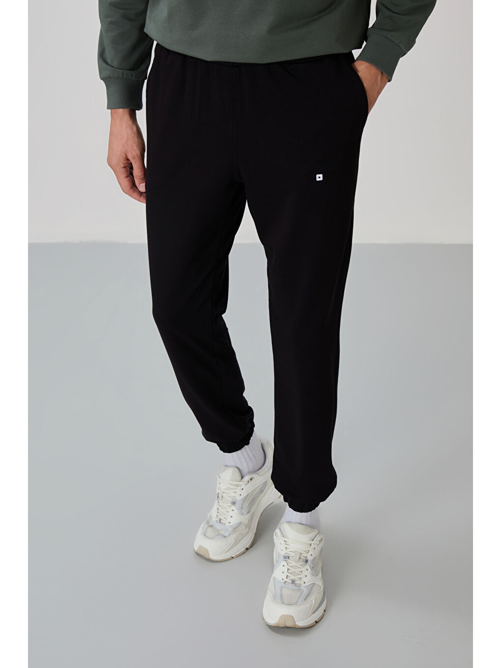 Yeşil Çağla - Siyah Casual O Yaka Lastik Paça Erkek Oversize Eşofman Takımı - 85120-2