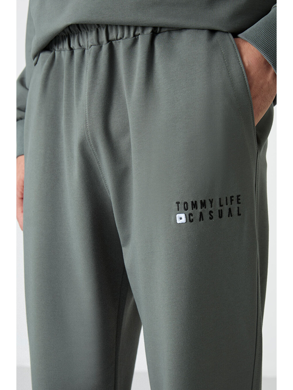 Yeşil Çağla Casual Bisiklet Yaka Lastik Paça Erkek Oversize Eşofman Takımı - 85120-4