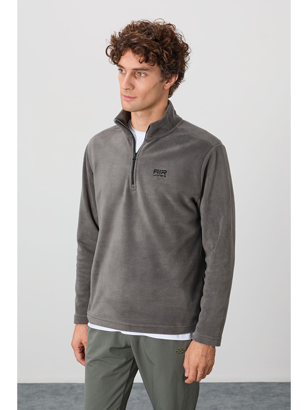 River Koyu Gri Dik Yaka Erkek Polar Sweatshirt - 88310-3
