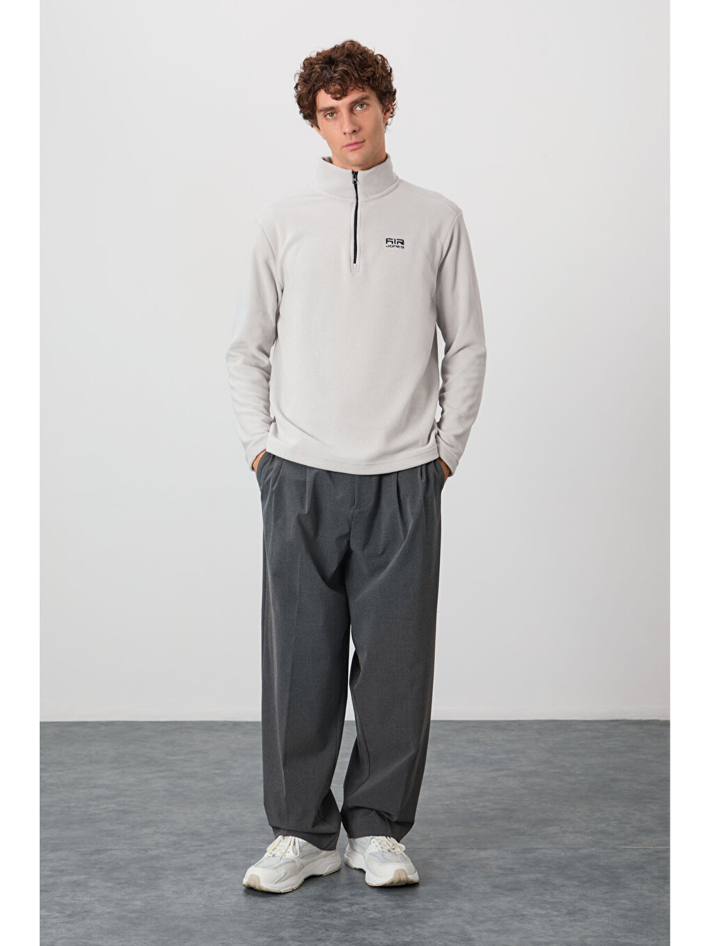 Bej River Taş Dik Yaka Erkek Polar Sweatshirt - 88310-2