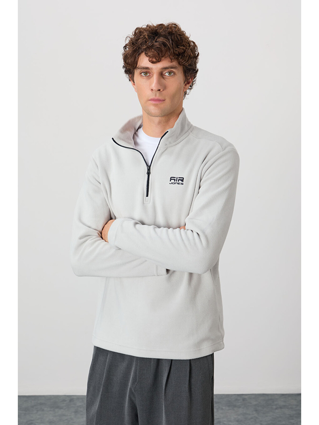 Bej River Taş Dik Yaka Erkek Polar Sweatshirt - 88310-3