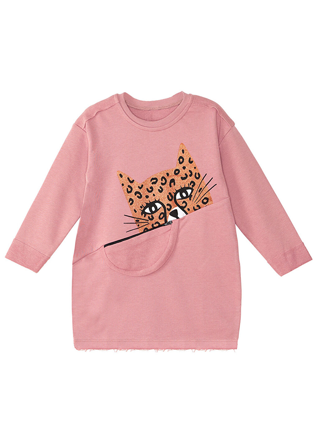 Pembe Leopar Cepli Kız Çocuk Elbise-5