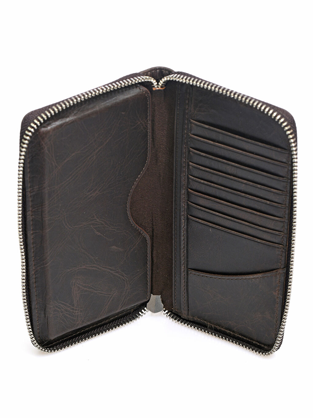 Kahverengi Fossil Hakiki Deri Fermuarlı Erkek Cüzdan-2