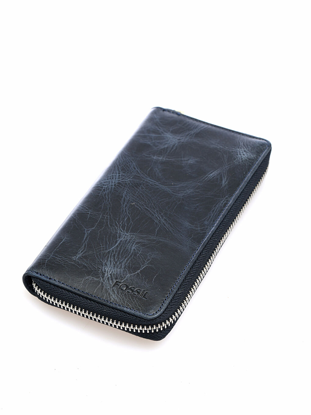 Lacivert Fossil Hakiki Deri Fermuarlı Erkek Cüzdan