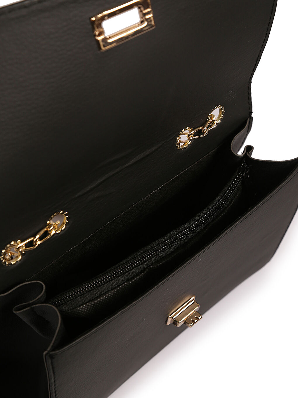 Siyah Deri Görünümlü Zincir Askılı Kadın Omuz Çantası-3