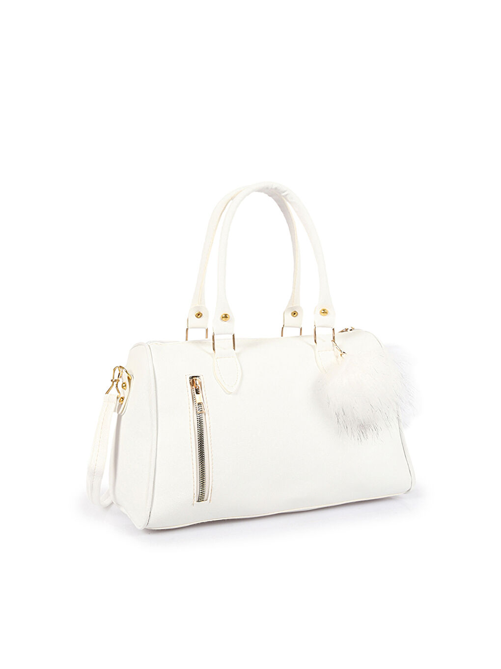 Beyaz Deri Görünümlü Kadın Omuz Çantası-1