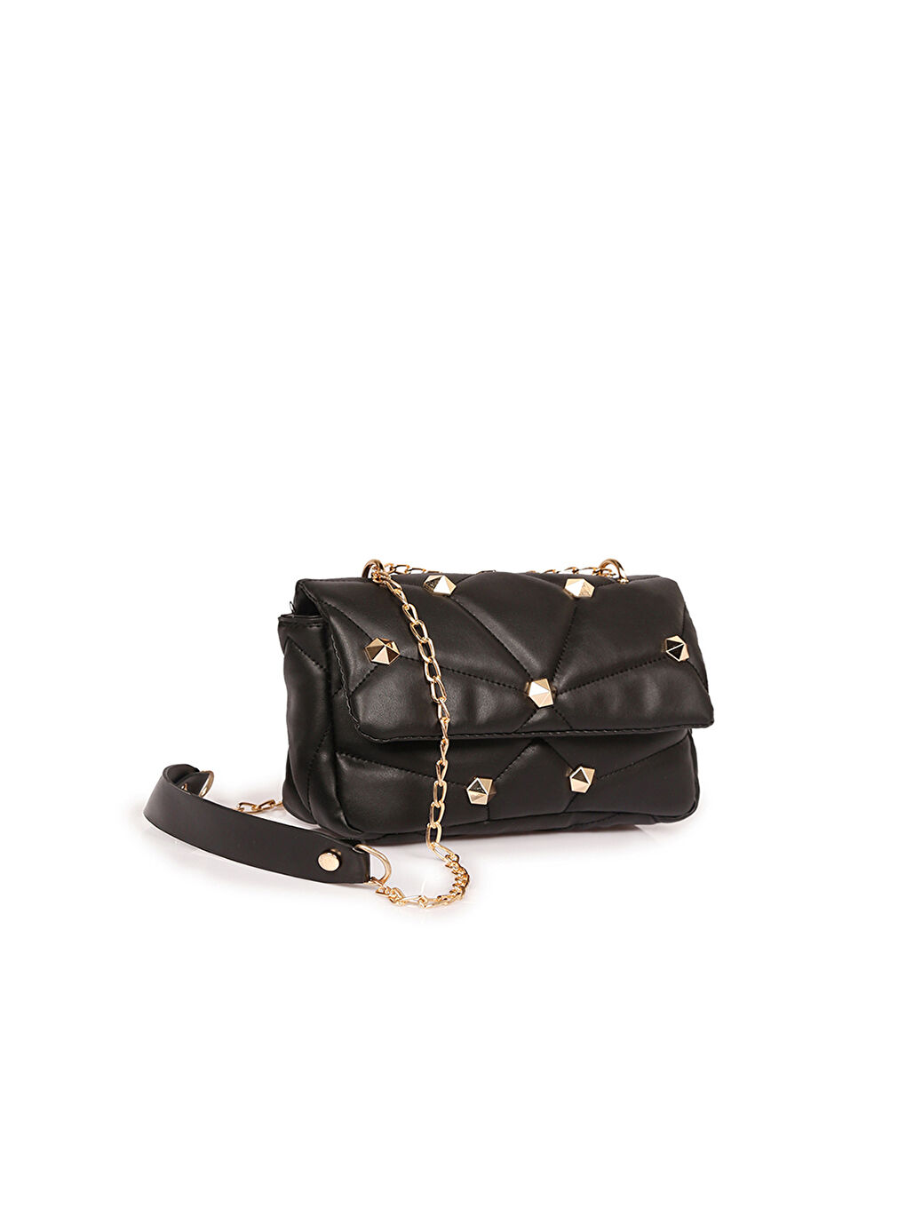 Siyah Deri Görünümlü Zincir Askılı Kadın Omuz Çantası-1