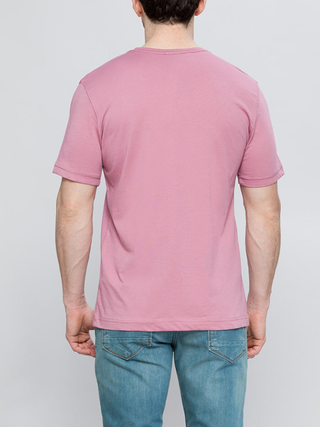 Pembe Bisiklet Yaka Basic Kısa Kollu Pamuklu Tişört-1