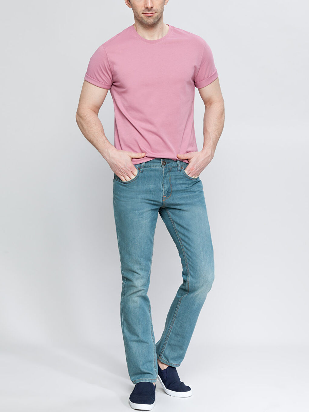 Pembe Bisiklet Yaka Basic Kısa Kollu Pamuklu Tişört-2