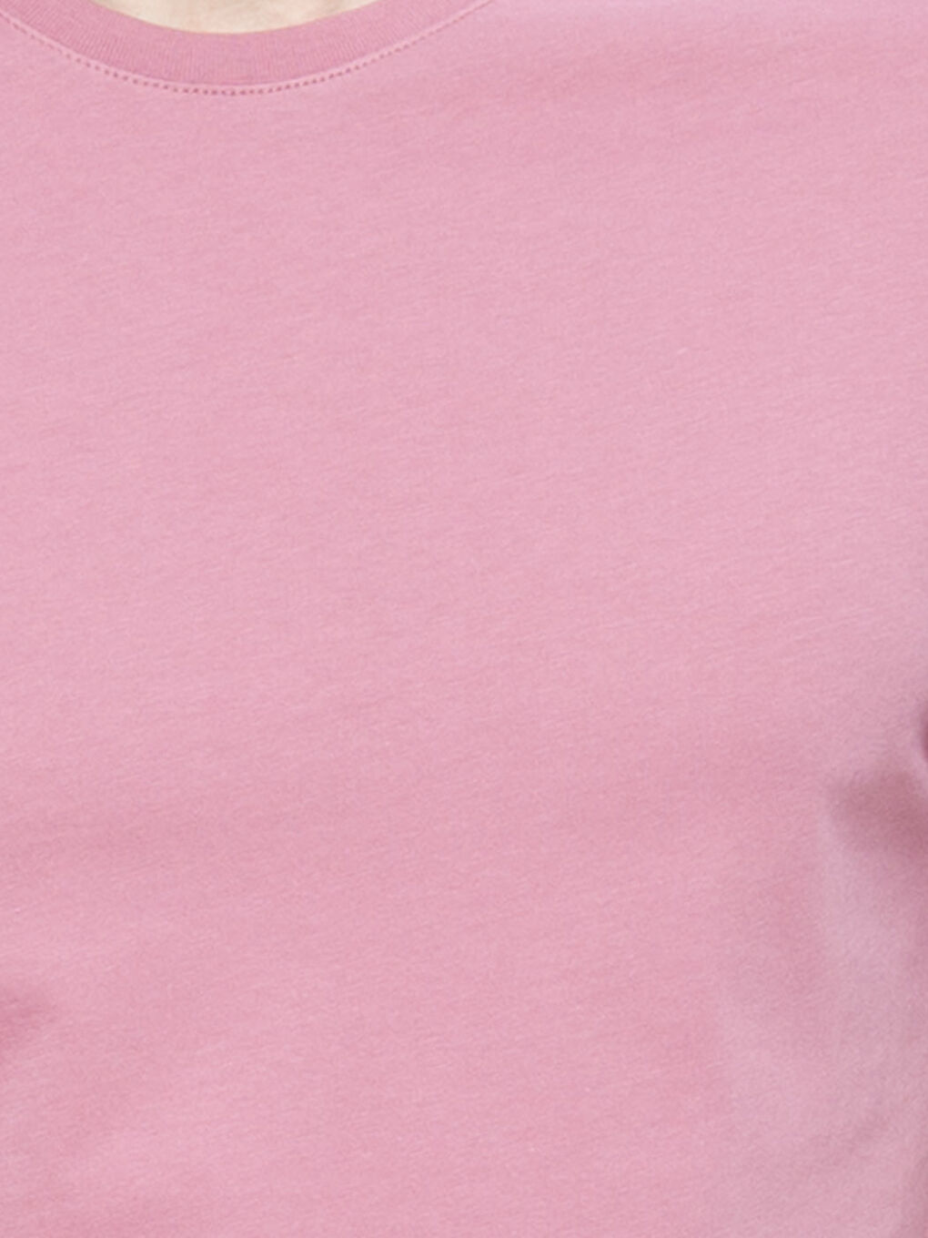 Pembe Bisiklet Yaka Basic Kısa Kollu Pamuklu Tişört-3