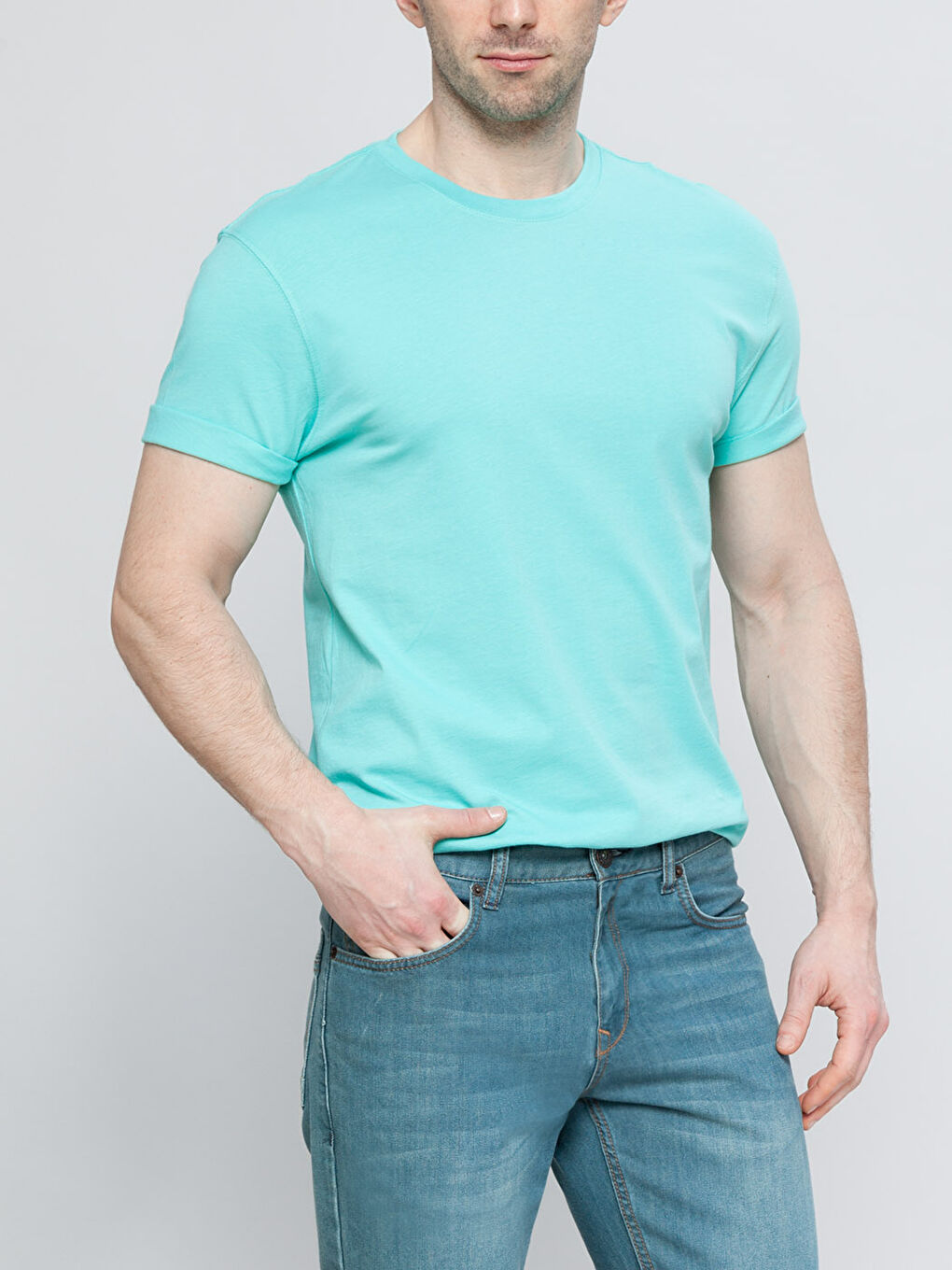 Yeşil Bisiklet Yaka Basic Kısa Kollu Pamuklu Tişört