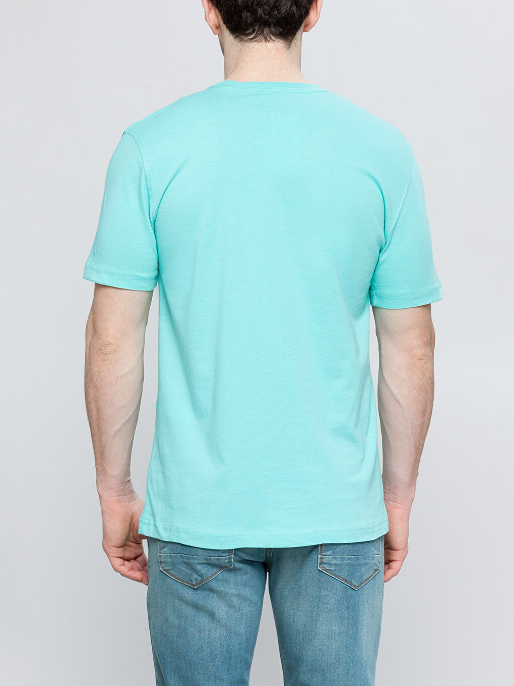 Yeşil Bisiklet Yaka Basic Kısa Kollu Pamuklu Tişört-1