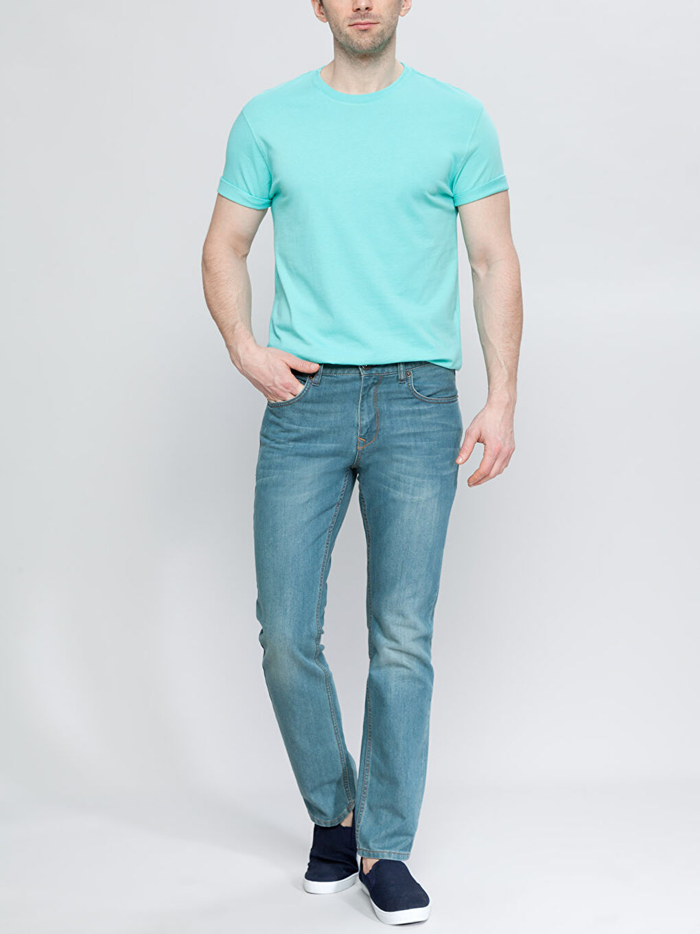 Yeşil Bisiklet Yaka Basic Kısa Kollu Pamuklu Tişört-2