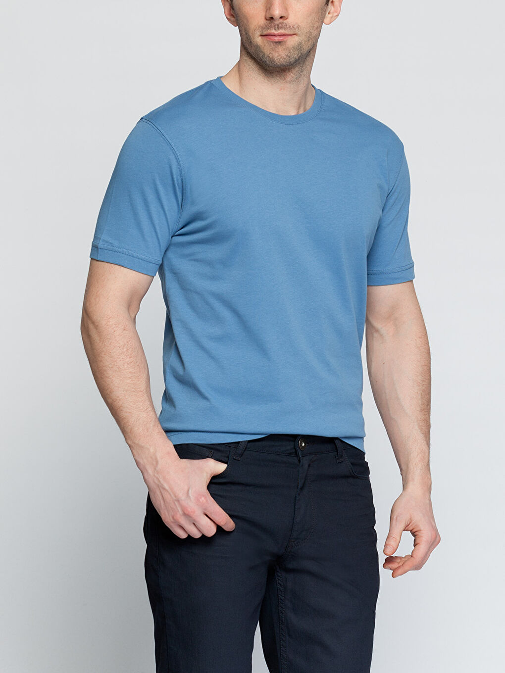 Mavi Bisiklet Yaka Basic Kısa Kollu Pamuklu Tişört