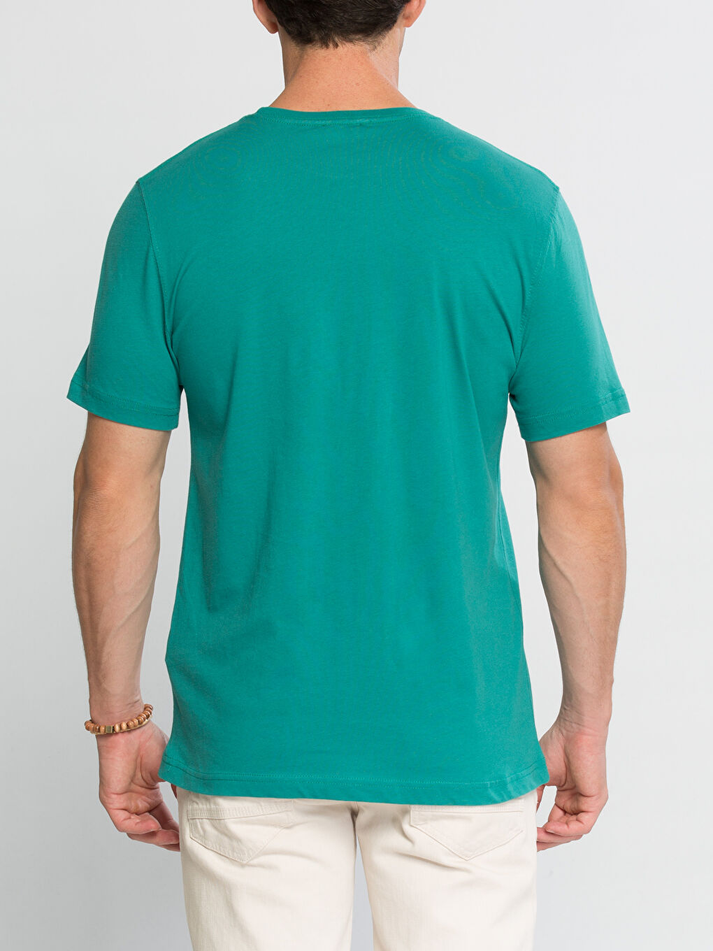 تيشيرت قطن كم قصير ياقة دائرية سادة-1