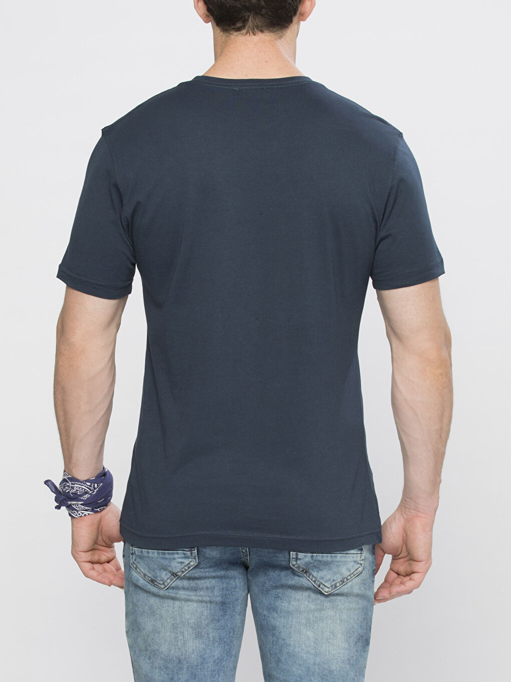 تيشيرت قطن كم قصير ياقة دائرية سادة-1