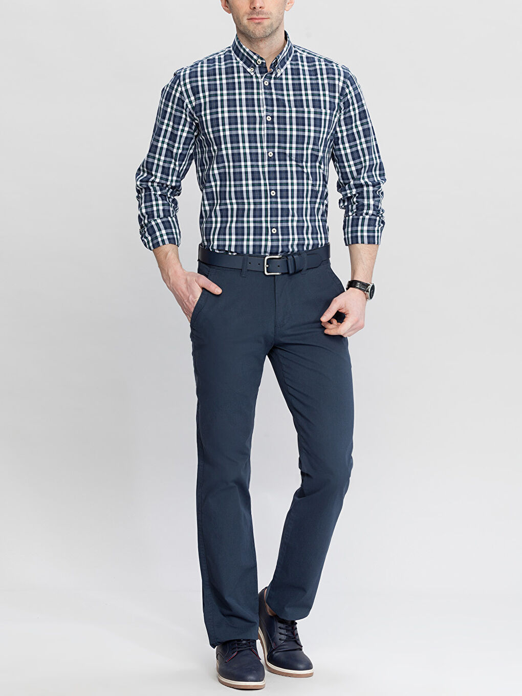 İndigo Standart Kalıp Chino Pantolon-2