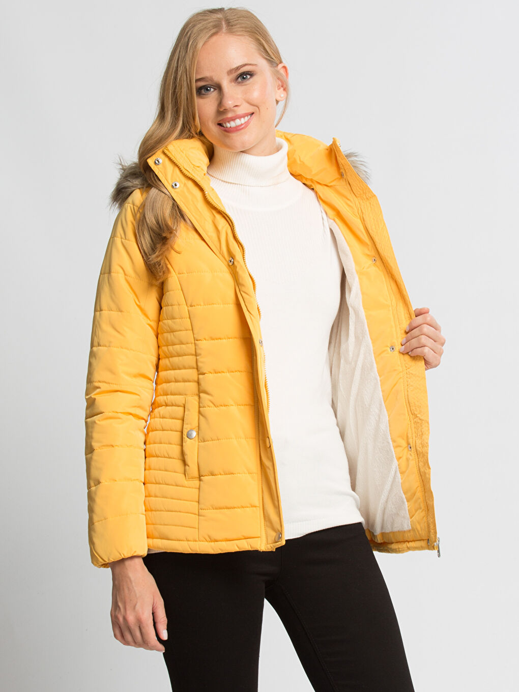 Koyu Sarı Şişme Mont-1