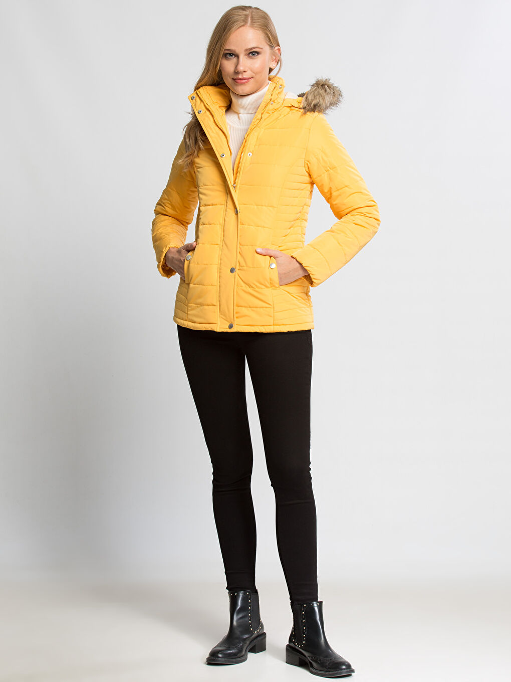 Koyu Sarı Şişme Mont-3