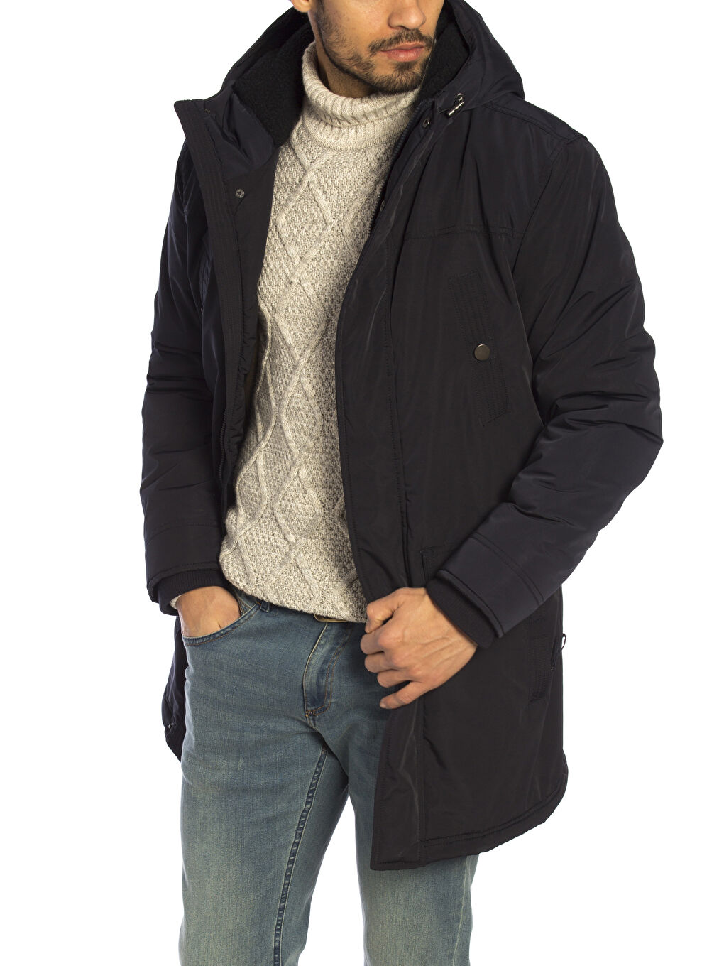 Man NAVY Wool Blended Overcoat
