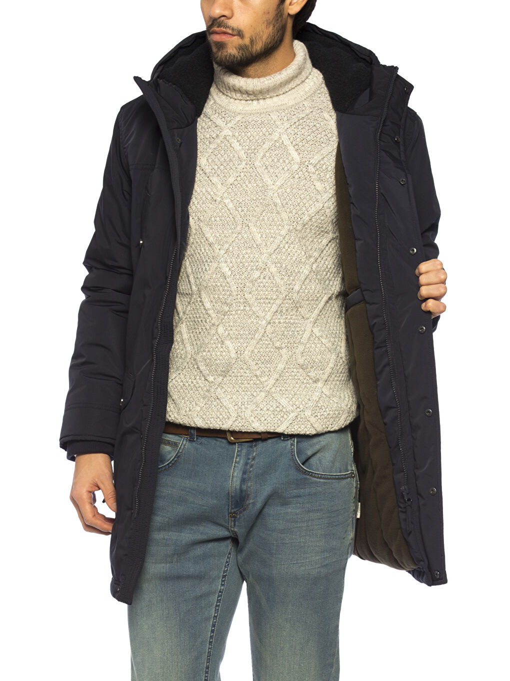 Man NAVY Wool Blended Overcoat-1