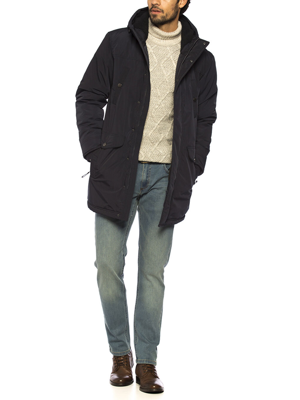 Man NAVY Wool Blended Overcoat-3