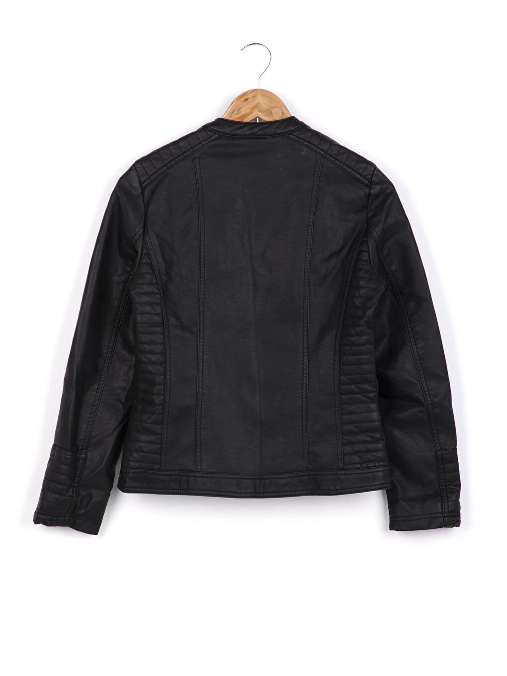 Crew Neck Leather Look Coat-1
