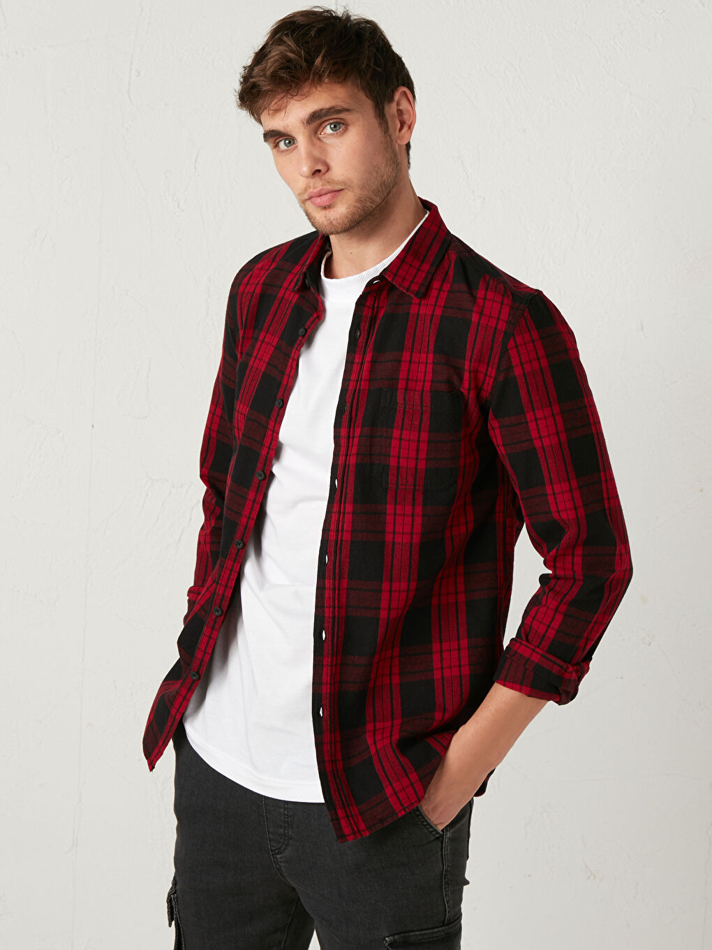 ექსტრა სლიმ ფიტი პლედის გრძელმკლავიანი ფლანელის პერანგი-1