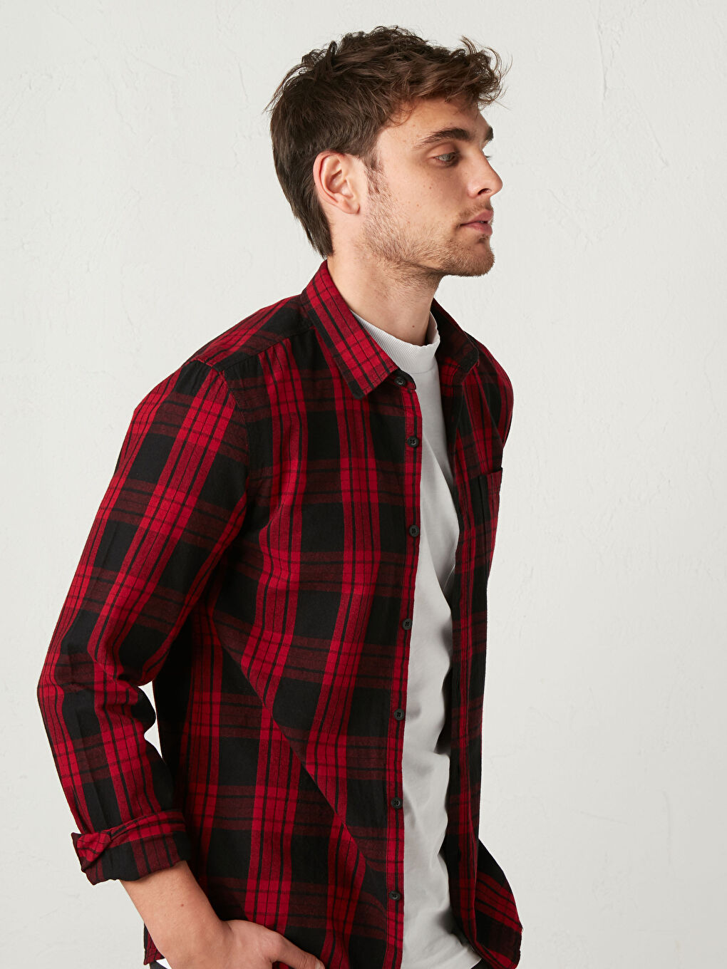 ექსტრა სლიმ ფიტი პლედის გრძელმკლავიანი ფლანელის პერანგი-2