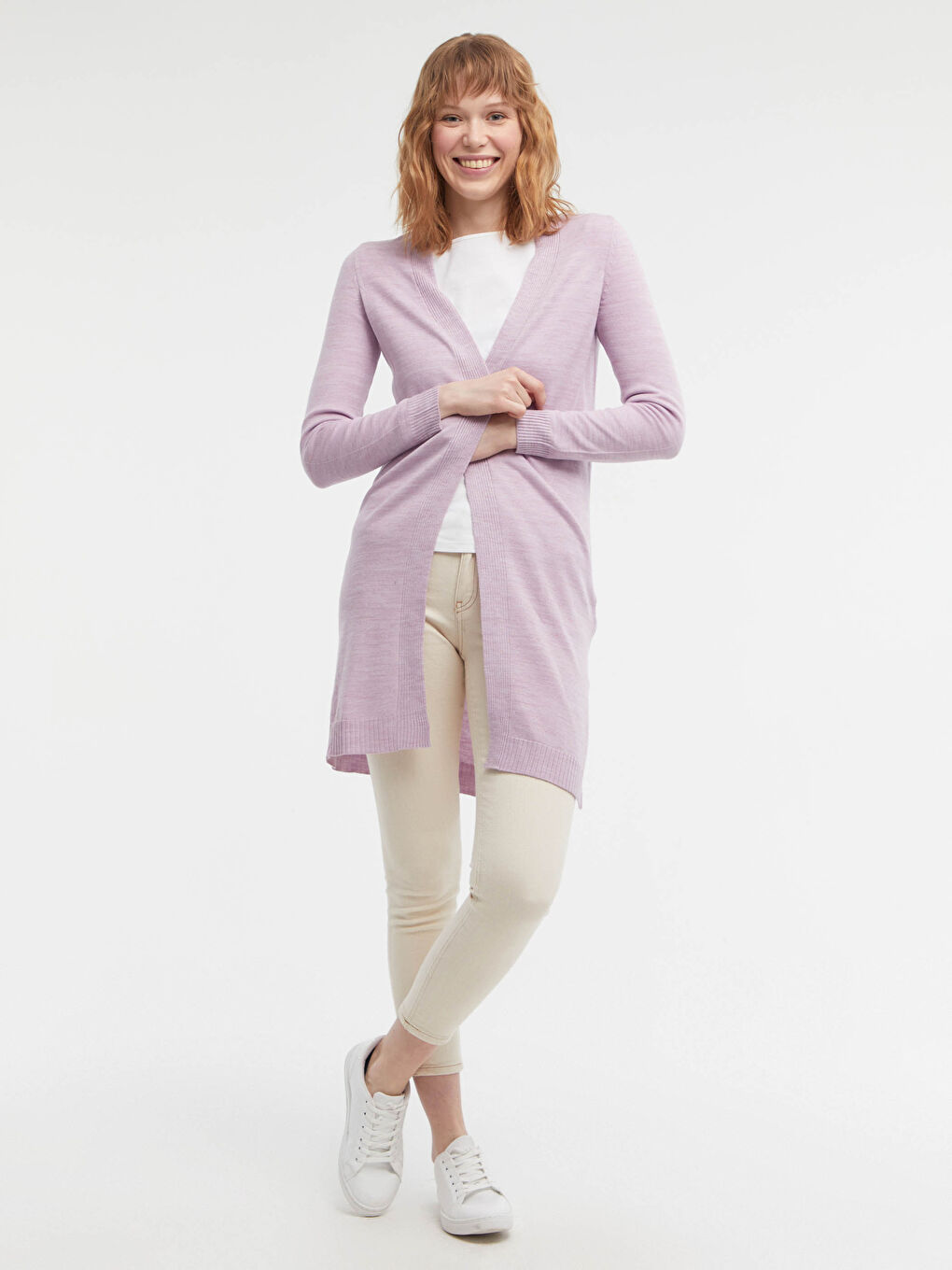 Long Sleeve Plain Knitwear Basic Cardigan-2