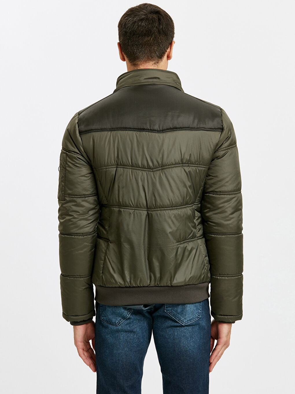 Haki Standart Kalıp Kapüşonlu Kalın Erkek Şişme Mont-1