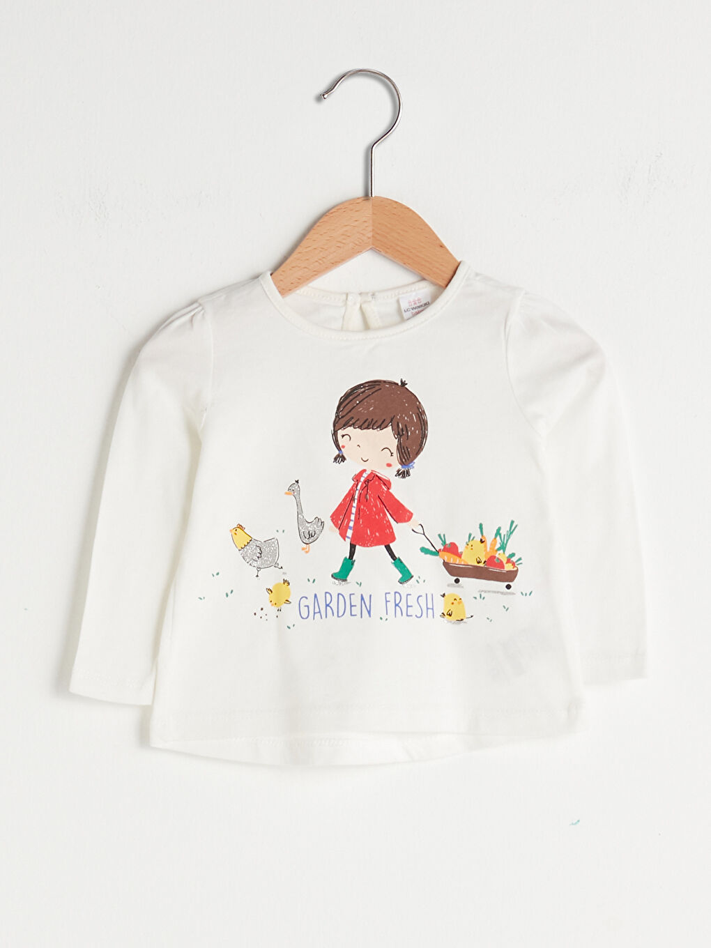 تيشيرت بناتي رضع قطن مطبوع بأكمام طويلة ورقبة دائرية