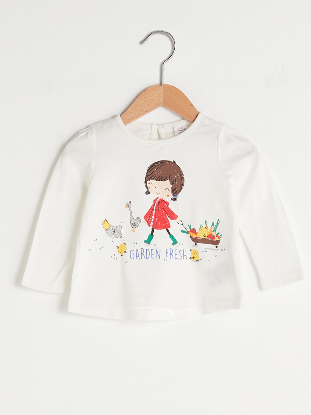 تيشيرت بناتي رضع قطن مطبوع بأكمام طويلة ورقبة دائرية-1