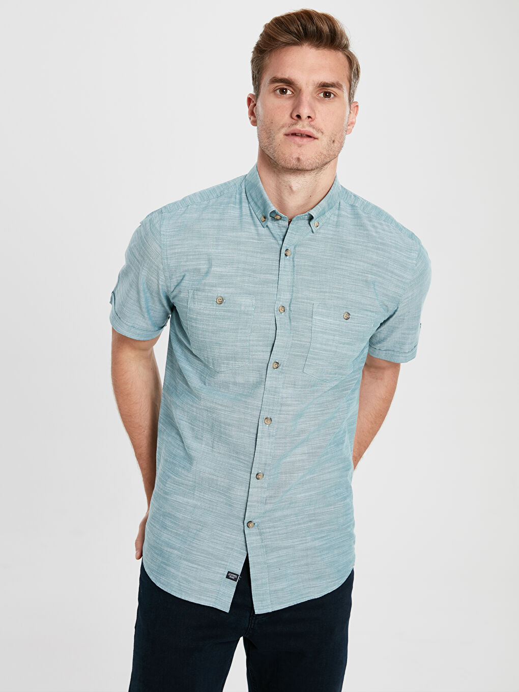 Yeşil Regular Fit Kısa Kollu Erkek Gömlek