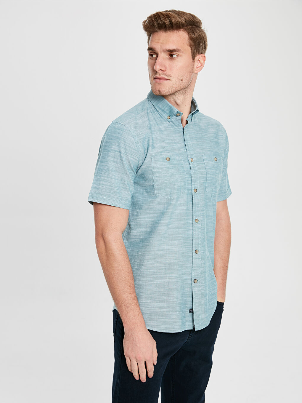 Yeşil Regular Fit Kısa Kollu Erkek Gömlek-1