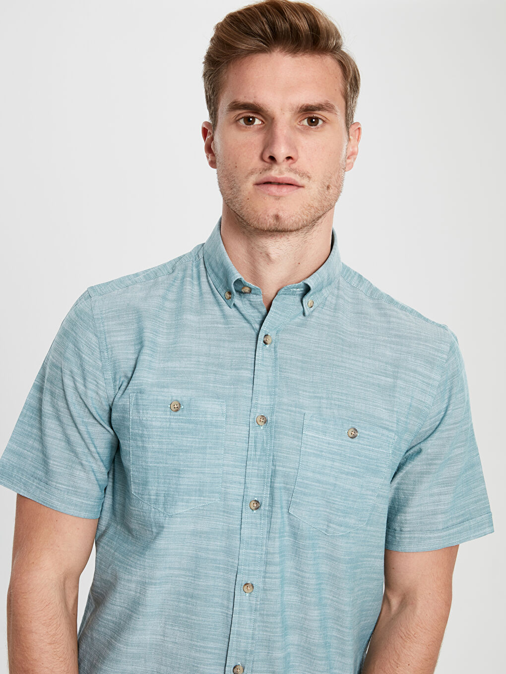 Yeşil Regular Fit Kısa Kollu Erkek Gömlek-2