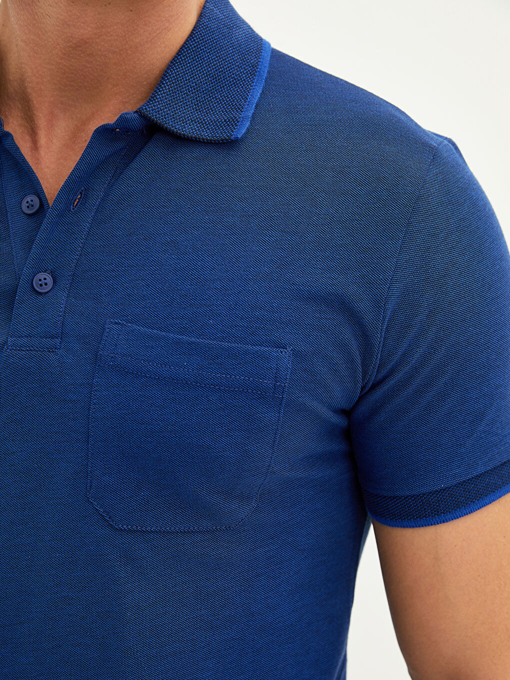 Mavi Polo Yaka Kısa Kollu Pike Erkek Tişört-2