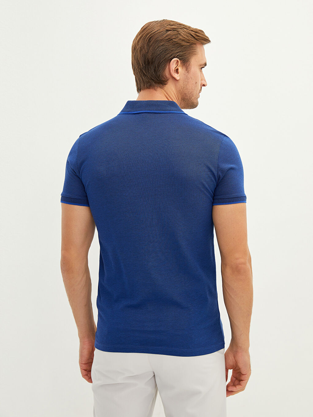 Mavi Polo Yaka Kısa Kollu Pike Erkek Tişört-4